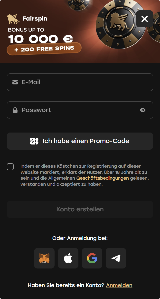 registrierung fairspin